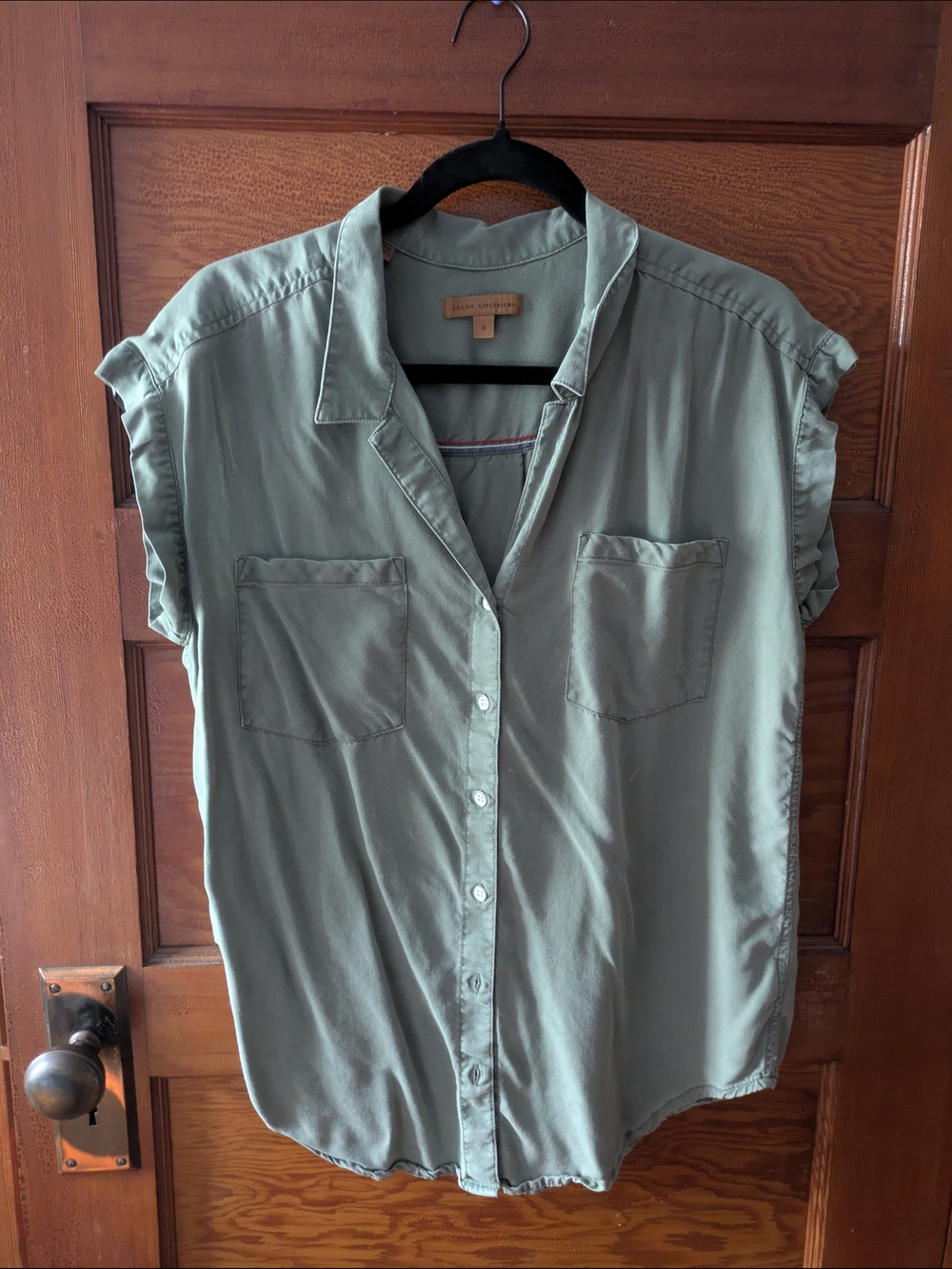 JACHS Girlfriend Sage Green Button-Down Cap Sleeve Shirt